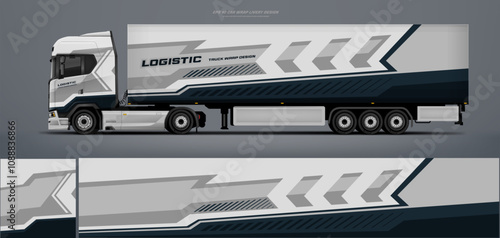 truck trailer livery design template. Truck Cargo delivering vehicle paintjob. Mock up and design on separate layers vector files.