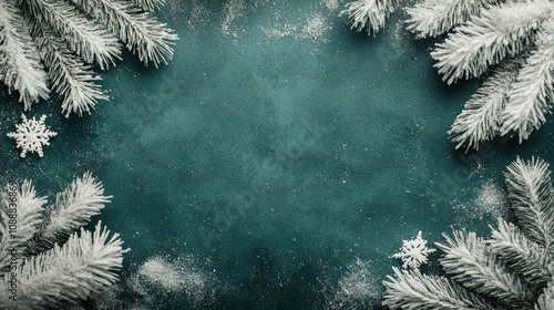 Wallpaper Mural Christmas A light deep green winter background adorned with white pine branches and delicate snowflake Torontodigital.ca