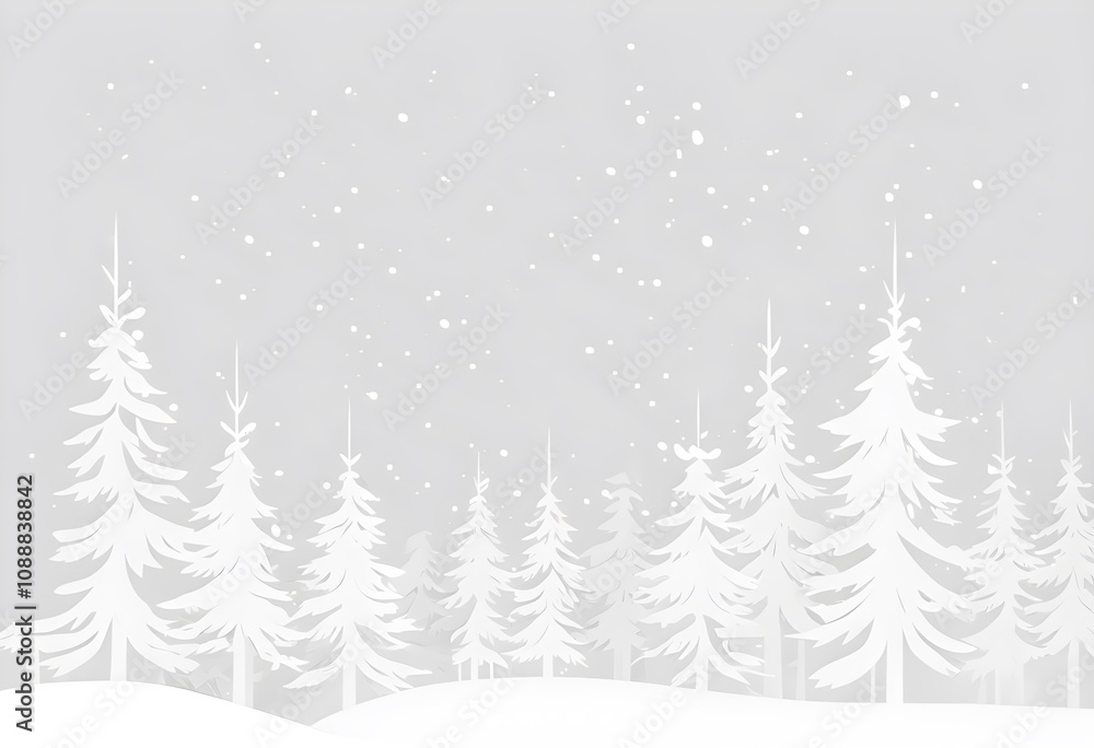 Serene Scandinavian Winter Landscape with Snow-Capped Pine Trees and Delicate Snowfall Serene Scandinavian Winter Landscape with Snow-Capped Pine Trees and Delicate Snowfall