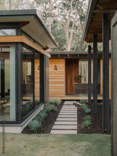 Wallpaper Mural Modern Contemporary Home with Floor-to-Ceiling Windows and Beautiful Landscaping Torontodigital.ca