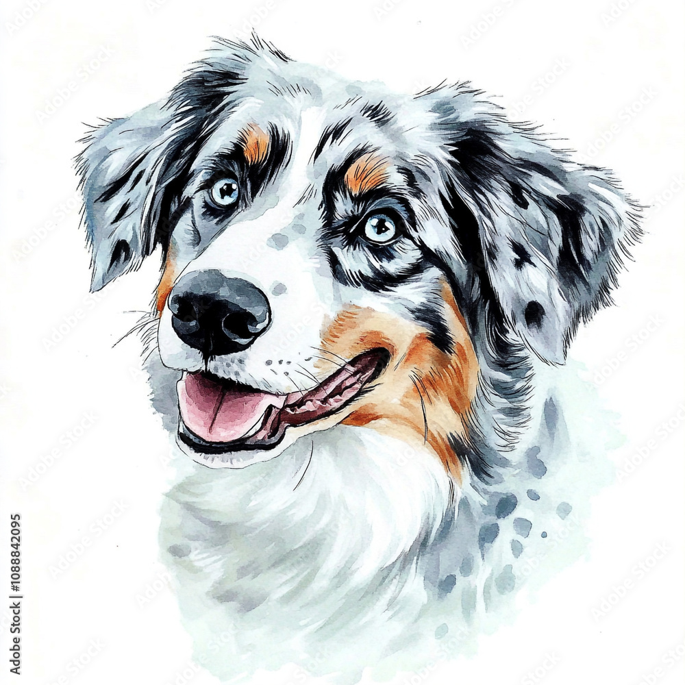 Australian Shepherd Dog Watercolor Cute And Creepy Illustration for Pet Lovers Australian Shepherd Dog Watercolor Cute And Creepy Illustration for Pet Lovers