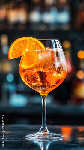 Orange Cocktail with Ice Cubes in a Glass