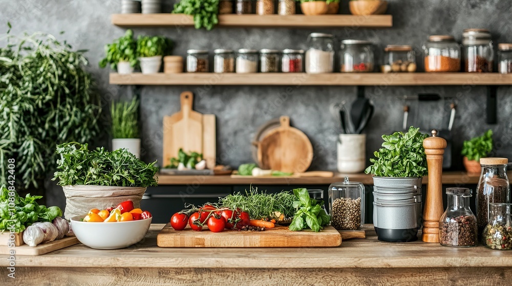 Creating a clean kitchen with fresh herbs and vegetables home food photography modern environment close-up healthy living Creating a clean kitchen with fresh herbs and vegetables home food photography modern environment close-up healthy living