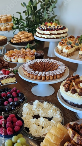 A Table of Delectable Desserts: Fresh Fruit, Whipped Cream, and Pastries