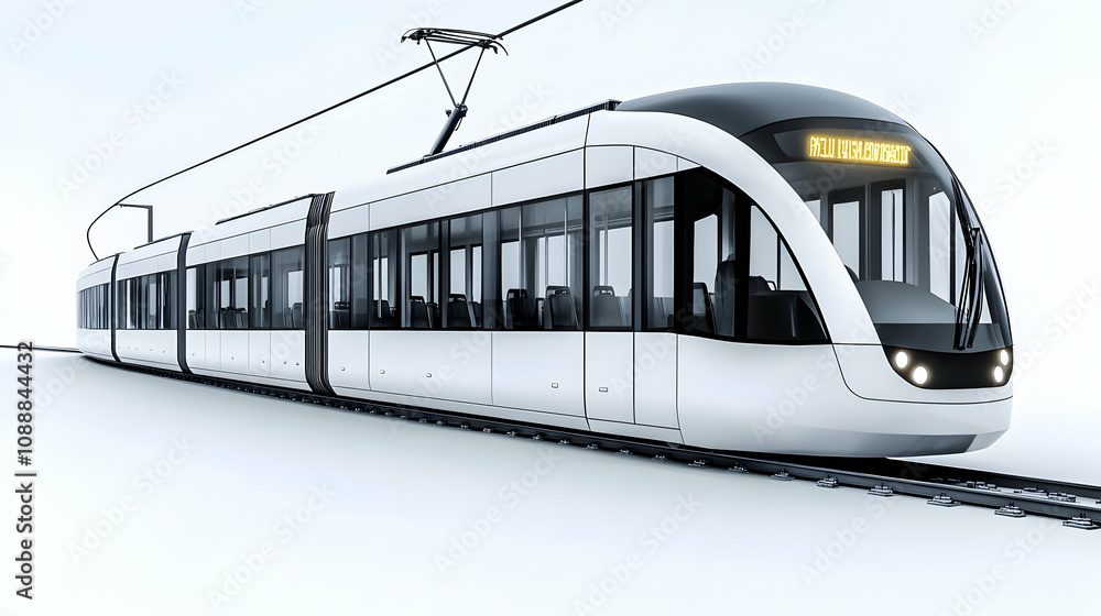 Fototapeta premium Modern Electric Tram Design: A Sleek, Futuristic Transportation Solution for Urban Transit