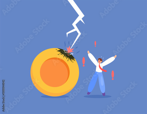 concept of economic and financial problems. hit by inflation and recession. illustration of a businessman or entrepreneur shocked because a coin was struck by lightning. flat style design. elements