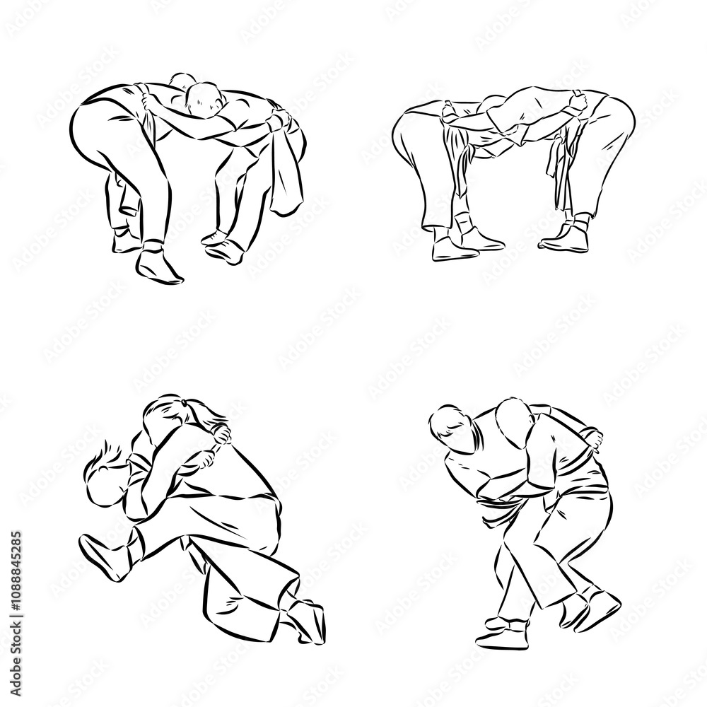 Fototapeta premium Martial arts coach, sambo, judo and wrestling. belt wrestling vector sketch