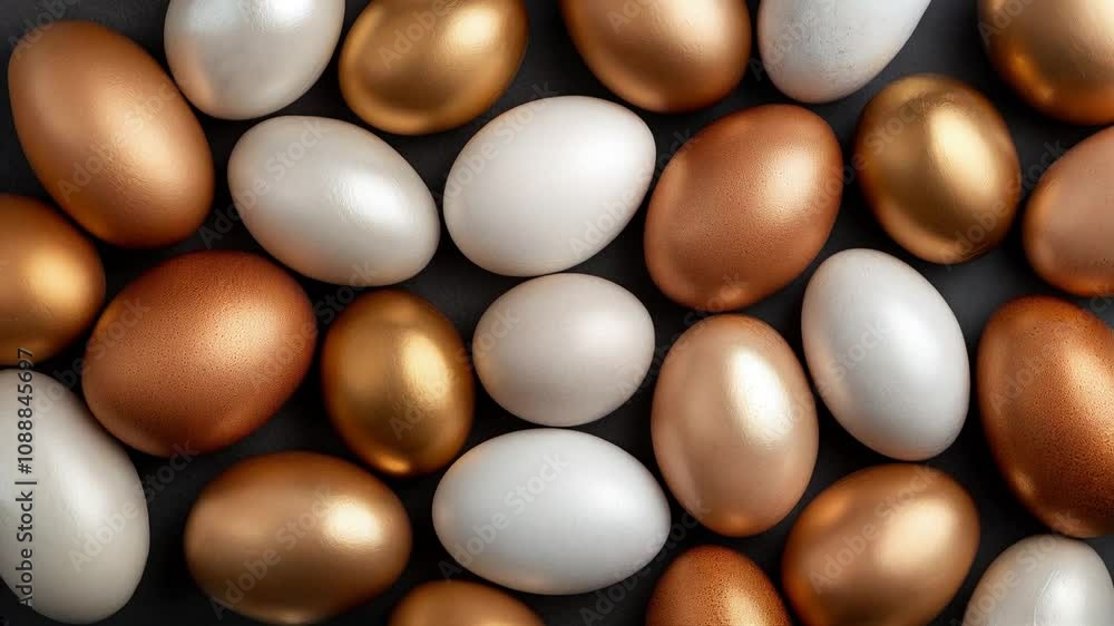 Painted golden, white, silver, Easter eggs pattern, background Painted golden, white, silver, Easter eggs pattern, background