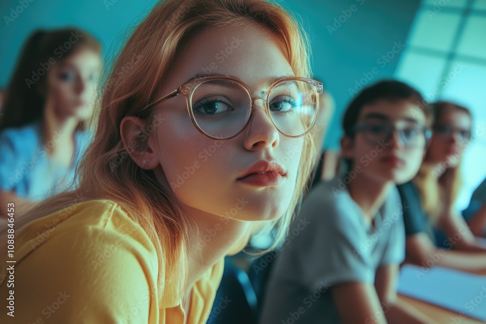 Young students in classroom, some looking at the camera with focus and concentration, illustrating a moment of engagement in an educational setting. Young students in classroom, some looking at the camera with focus and concentration, illustrating a moment of engagement in an educational setting.