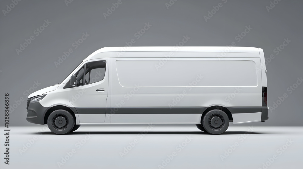 White Cargo Van: A 3D Model Render of Delivery Vehicle on Grey Background White Cargo Van: A 3D Model Render of Delivery Vehicle on Grey Background