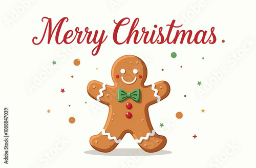 Merry Christmas Greeting Card gingerbread cookie New Year Greeting. AI-generated