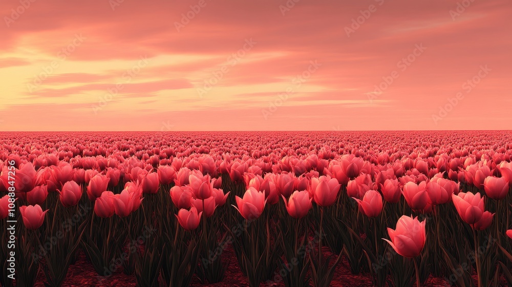 Fototapeta premium Dreamy Pink Tulip View in Flevoland, Netherlands