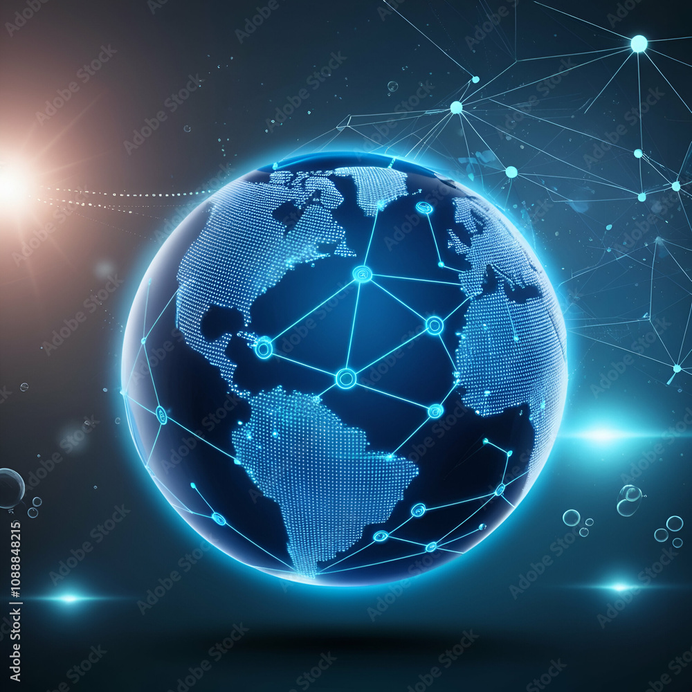 Naklejka premium Digital globe, Digital Planet Earth and Global Network, concept for global business, digital connection technology, e-commerce, social network.