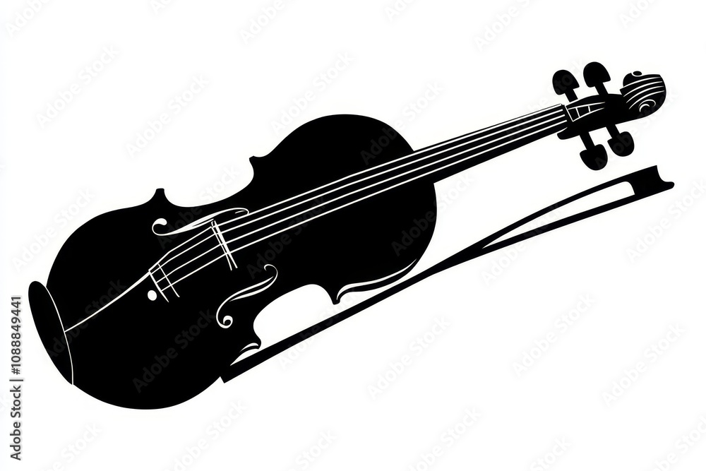Obraz premium Black silhouette of a violin on a white background.