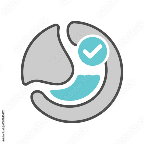 Healthy stomach graphic icon. Stomach and check mark sign in a circle isolated on white background. Vector illustration