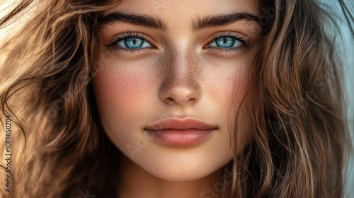 Wallpaper Mural Close-up portrait of a young woman with blue eyes and freckled skin Torontodigital.ca