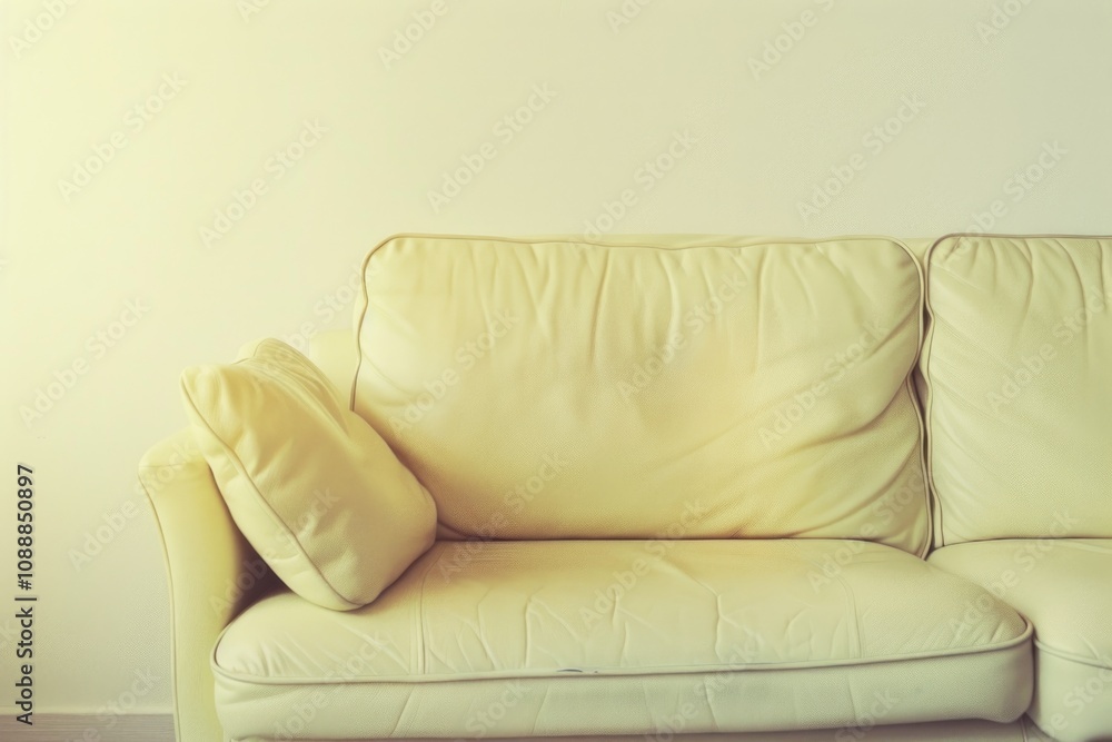 A modern yellow leather sofa in a living room, featuring clean lines and neutral colors. A modern yellow leather sofa in a living room, featuring clean lines and neutral colors.