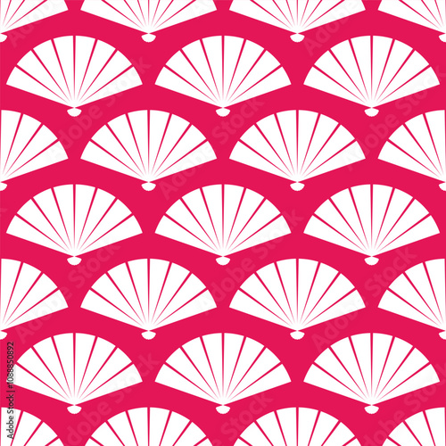 Pink seamless pattern with white japanese fans
