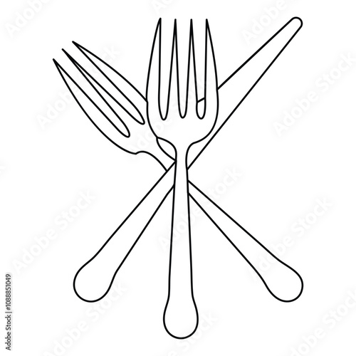 A handrawn Knife and fork continuous Single line art