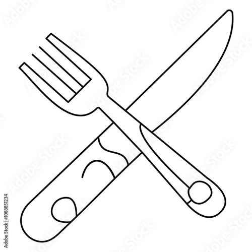 A handrawn Knife and fork continuous Single line art