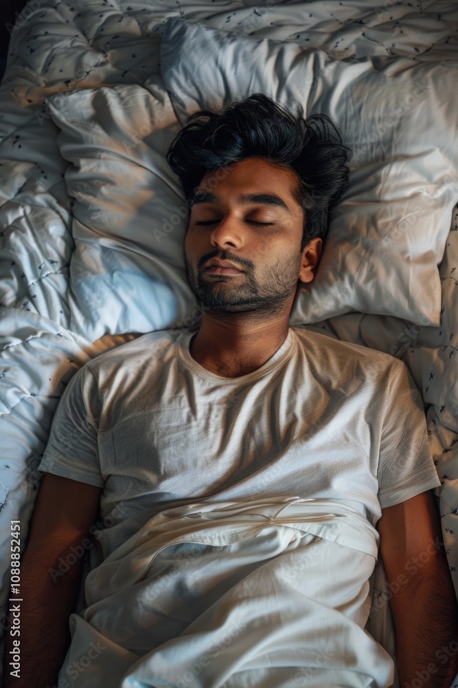 Obraz premium Male in bed resting with eyes closed.