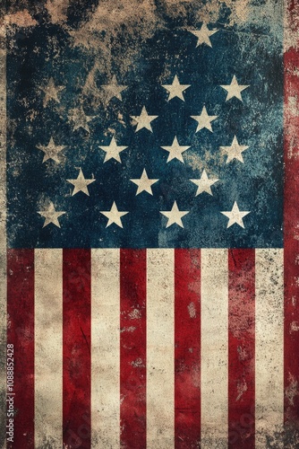 An American flag with a textured background, suitable for wall art or patriotic themed events. photo