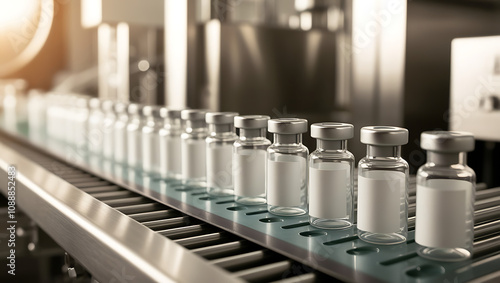 Close-Up View of Vials or Vessel Filling on a Pharmaceutical Production Line for Precision Medicine Packaging