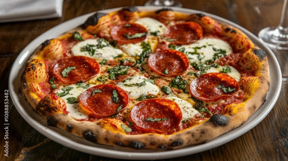 Pepperoni pizza, mozzarella, salami. Generative AI Pepperoni pizza, mozzarella, salami. Generative AI