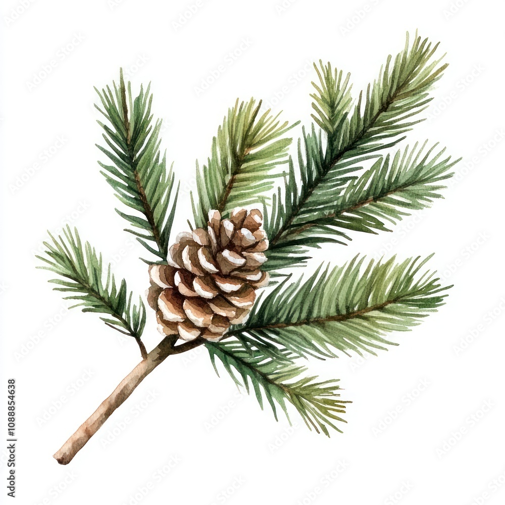 Pine leaves illustration watercolor christmas. Pine leaves illustration watercolor christmas.