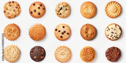 Variety of freshly baked cookies in different flavors and textures, ideal for a diverse dessert selection.