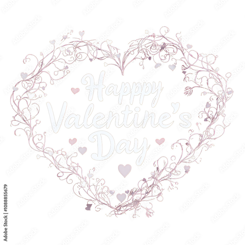 Intricate 3D render of Happy Valentine Day text with heart design.