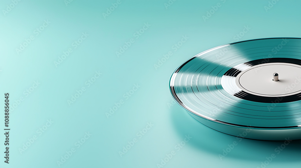 classic vinyl record on turquoise background, showcasing its shiny surface and grooves, evokes nostalgia and love for music classic vinyl record on turquoise background, showcasing its shiny surface and grooves, evokes nostalgia and love for music