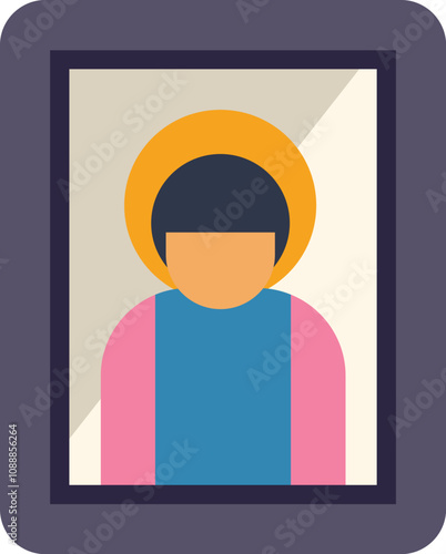 Minimalist colorful illustration representing a religious icon with a saint wearing a nimbus