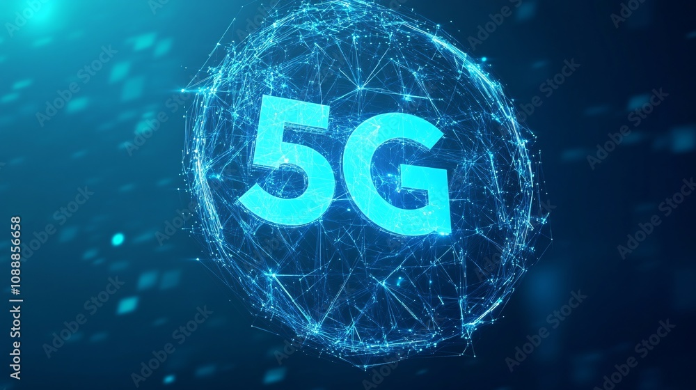 Futuristic 5G hologram showcasing digital connections, global networks, and wireless technology.