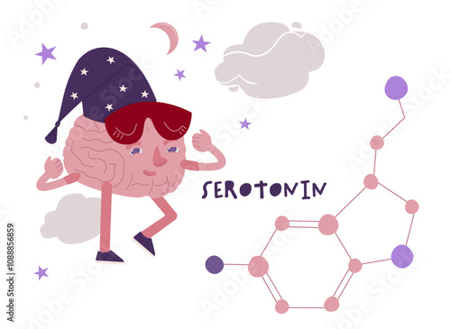 Serotonin poster, banner in a funny cartoon style.