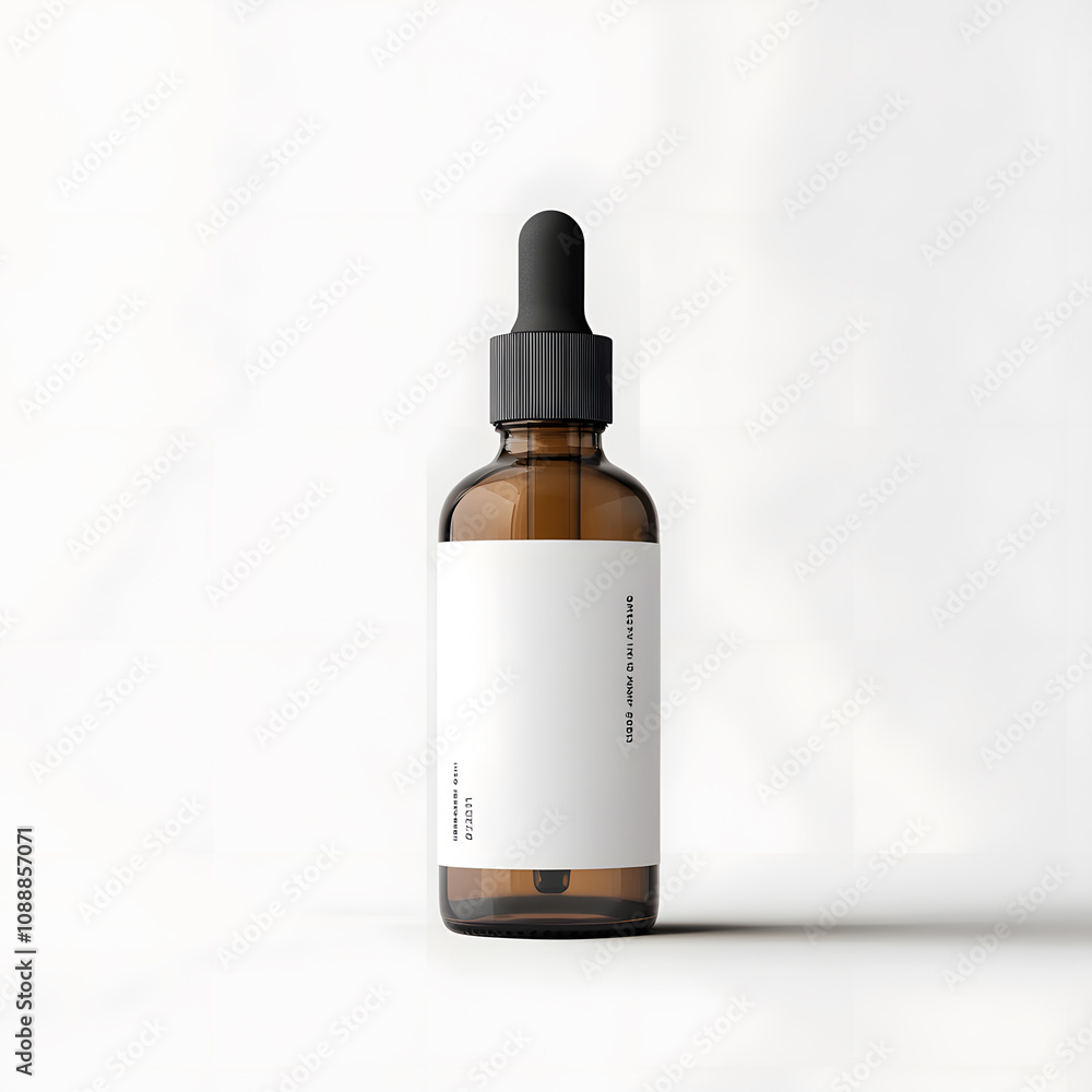 the bottle is brown-toned glass with a black dropper cap, designed for label mockup the bottle is brown-toned glass with a black dropper cap, designed for label mockup