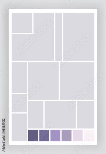 Photo collage template. Album brandboard, set portfolio images. Mood board background. Mosaic picture frame. Gallery banner. Vector illustration