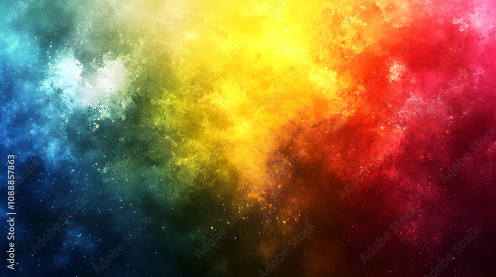 Naklejka premium Vibrant Rainbow Nebula: An Abstract Cosmic Background with Glowing Hues and Sparkling Dust