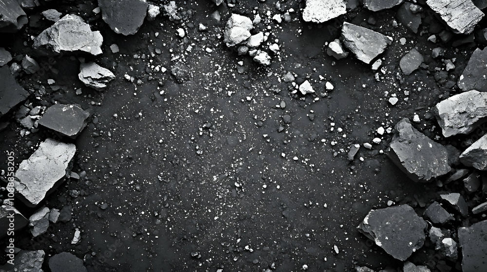 Fototapeta premium Monochromatic Abstract Background: Shattered Stone Texture with Dark Grey and White Fragments, Creating a Dramatic and Gritty Composition