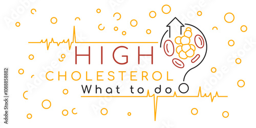 High cholesterol banner in linear style. Unhealthy bloodstream function poster.