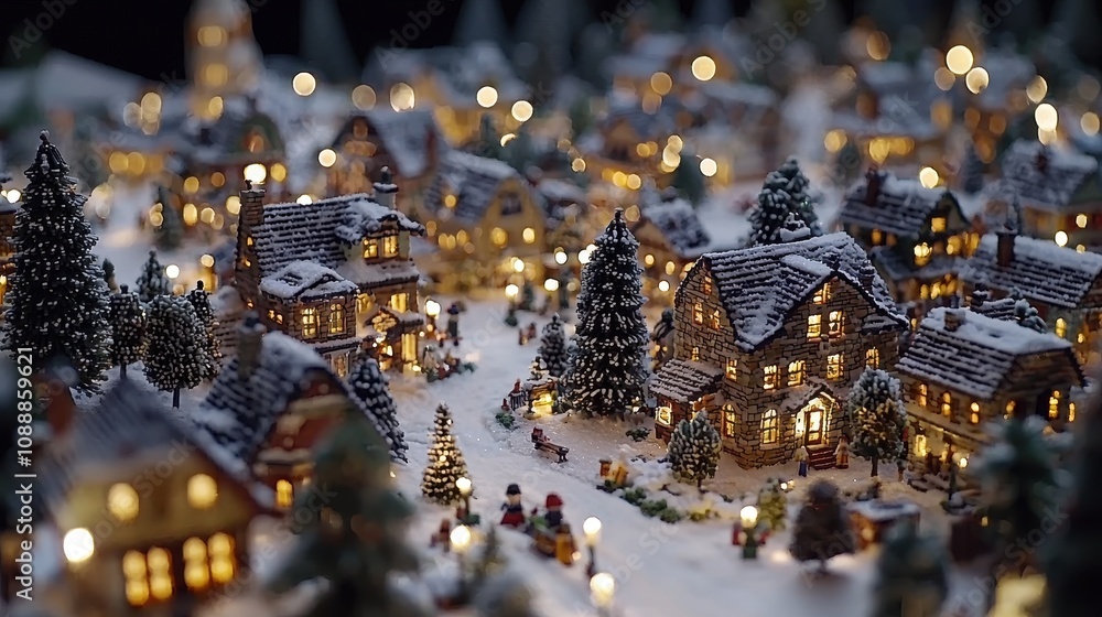 Enchanting Winter Village Scene with Cozy Houses, Snow-Covered Trees, Twinkling Lights, and a Magical Holiday Atmosphere for Festive Celebrations Enchanting Winter Village Scene with Cozy Houses, Snow-Covered Trees, Twinkling Lights, and a Magical Holiday Atmosphere for Festive Celebrations