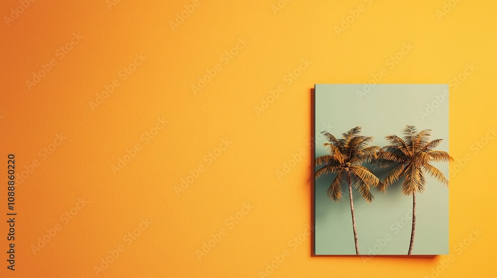 © anong - Tropical palms artwork display modern living room wall decor vibrant environment aesthetic viewpoint home concept