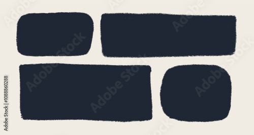 Rectangle shape set with rough torn edges. Grunge style black square frame with ripped border. Black vector collage torn paper piece or vintage paint stain silhouette isolated on light background.