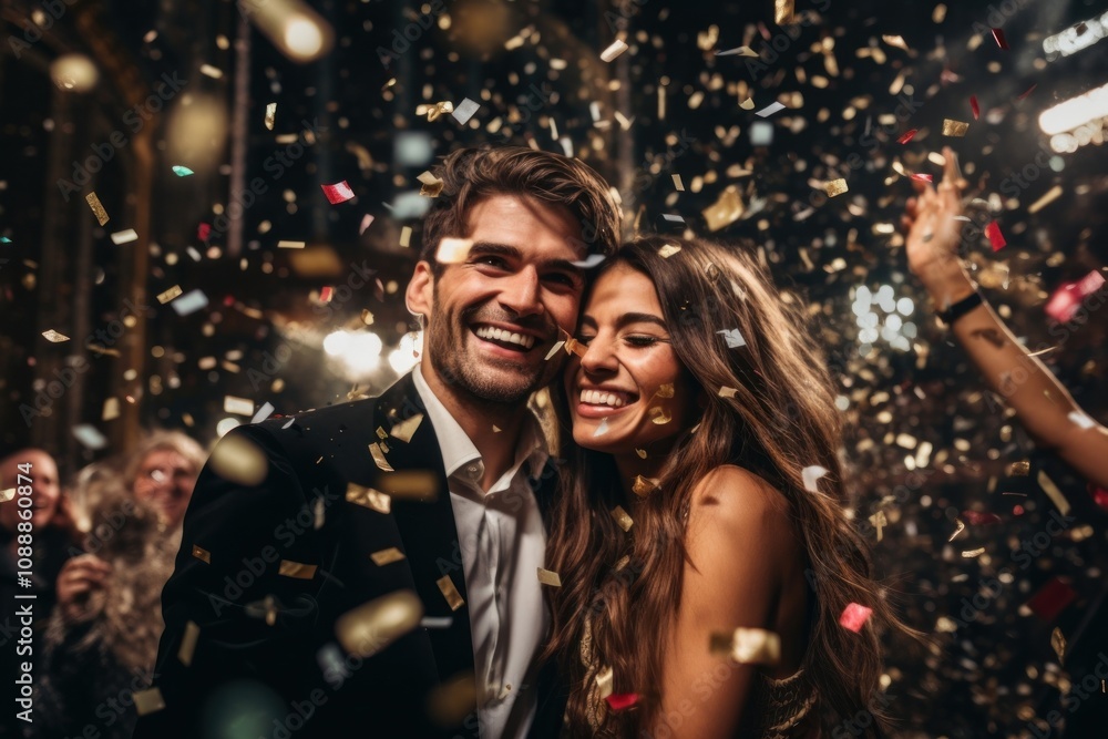 New year celebrating confetti laughing. New year celebrating confetti laughing.