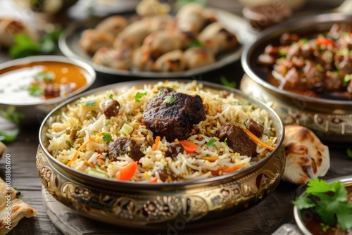 Delicious Mutton Biryani served in a traditional bowl, garnished with fresh cilantro. A feast for the eyes and palate.