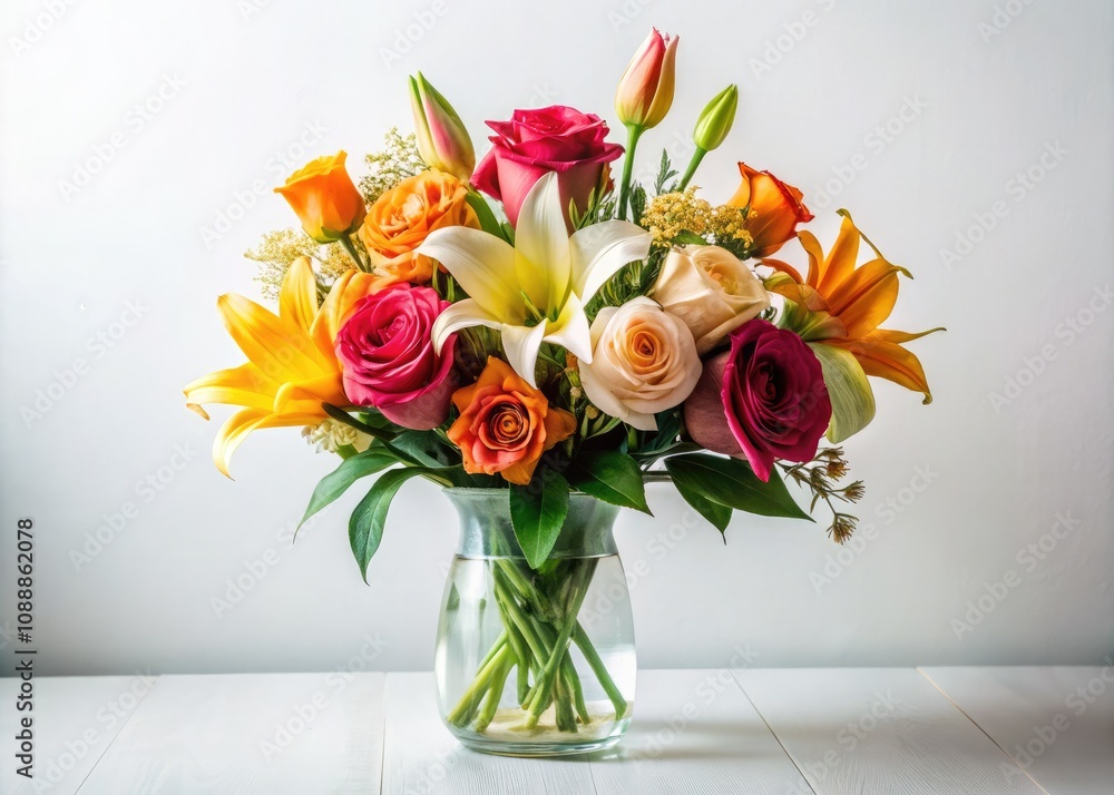 Fototapeta premium Minimalist Floral Arrangement on White Background, Perfectly Balanced Using the Rule of Thirds for Freshness and Simplicity, Ideal for Modern Decor and Graphic Design Projects