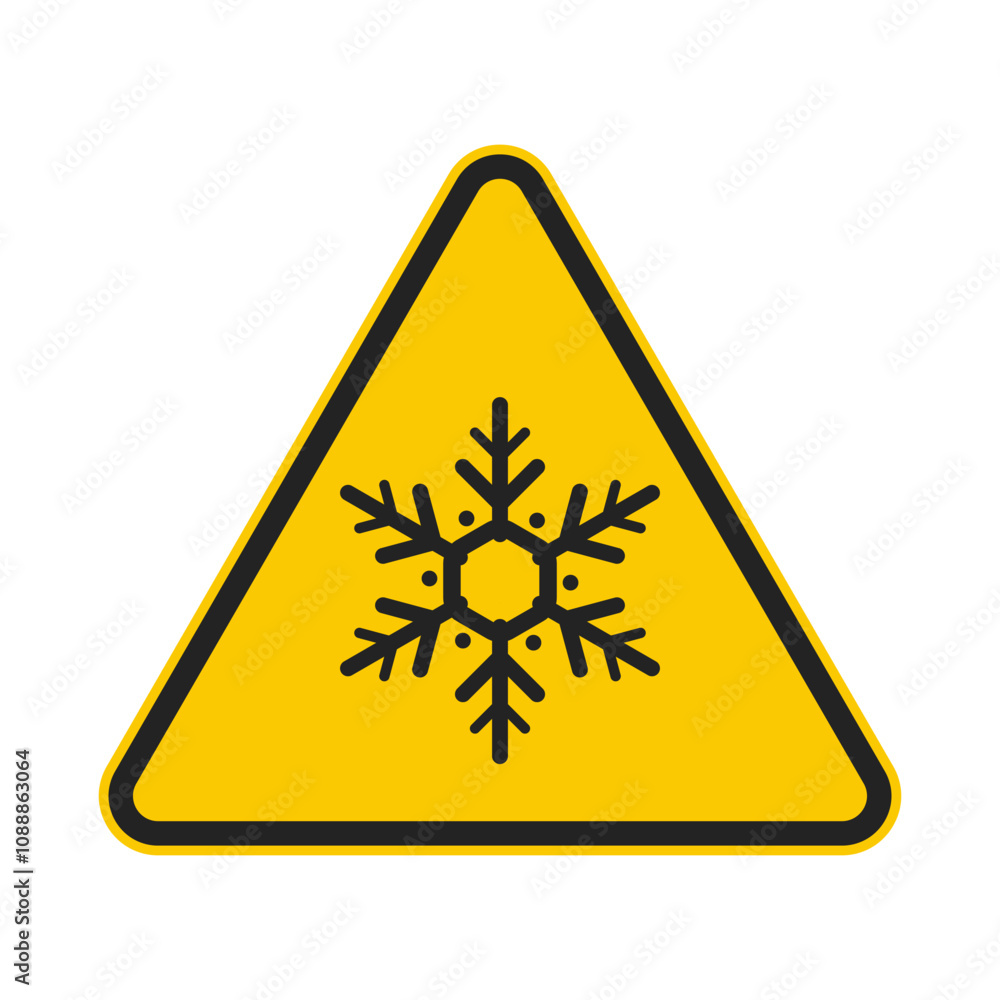 Isolated triangle yellow Icy road safety sign, slip tire danger Cauiton label Isolated triangle yellow Icy road safety sign, slip tire danger Cauiton label