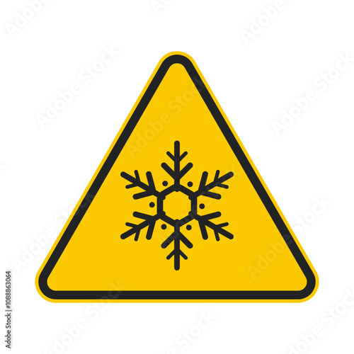 Isolated triangle yellow Icy road safety sign, slip tire danger Cauiton label