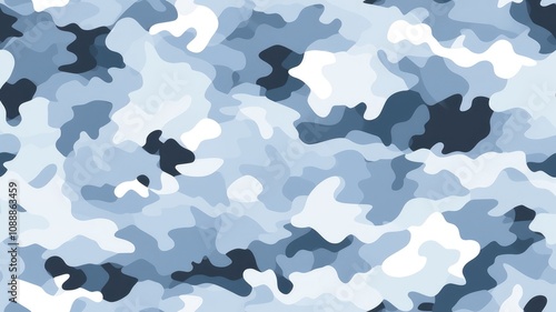 Army camouflage background, classic seamless pattern, fabric texture. blue and white color