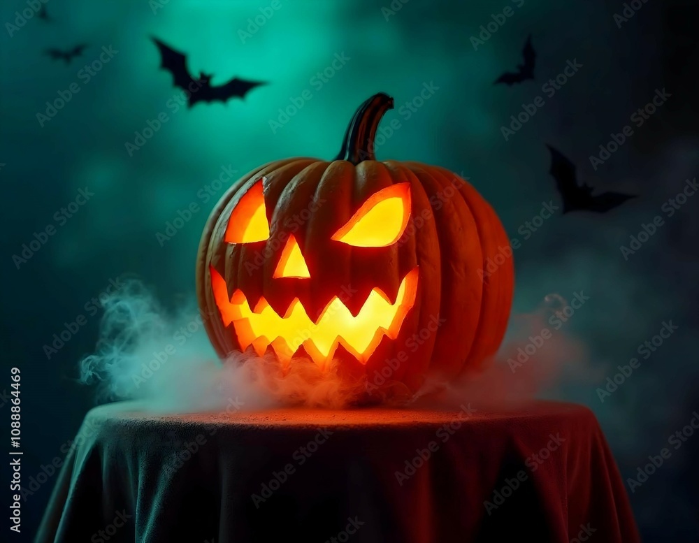 Naklejka premium halloween pumpkin with bats